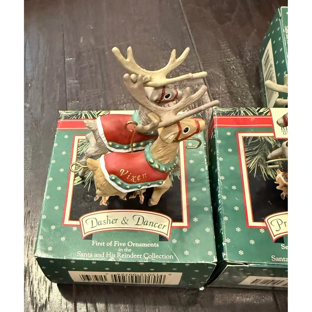 Hallmark Christmas Ornaments Complete Set Santa and His Reindeer Collection 1992